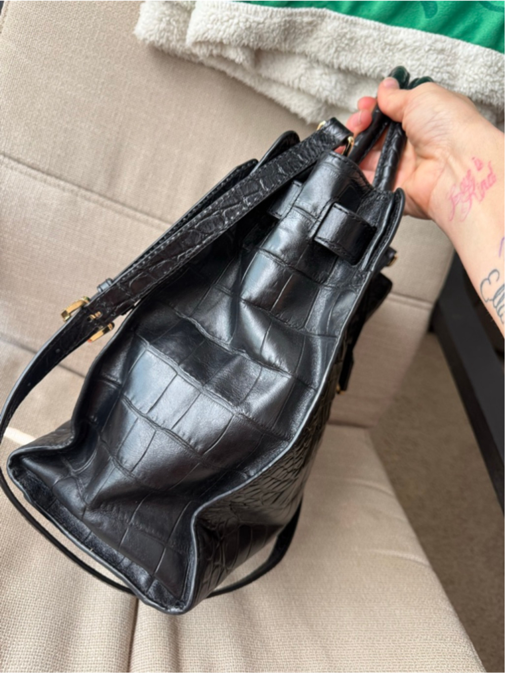 Women's Michael Kors Black Croc-Embossed Satchel One Size - Picture 4 of 8